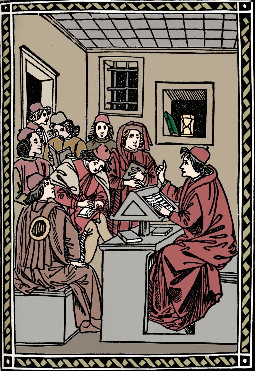 Meester met zijn studenten. Christoforo Landino, 1492 door Unbekannt