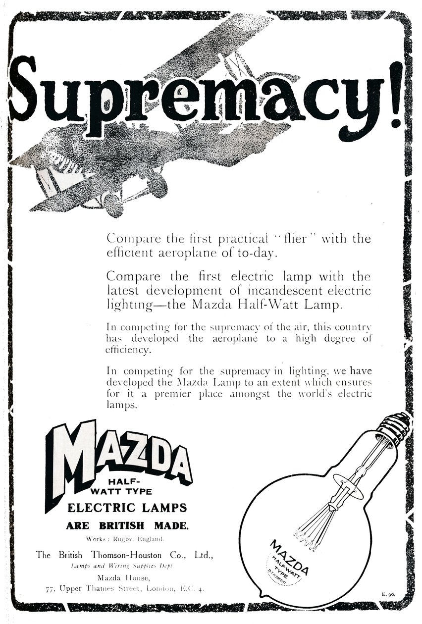 Mazda Half-Watt Type Elektrische Lampen Advertentie, 1919 door Unbekannt