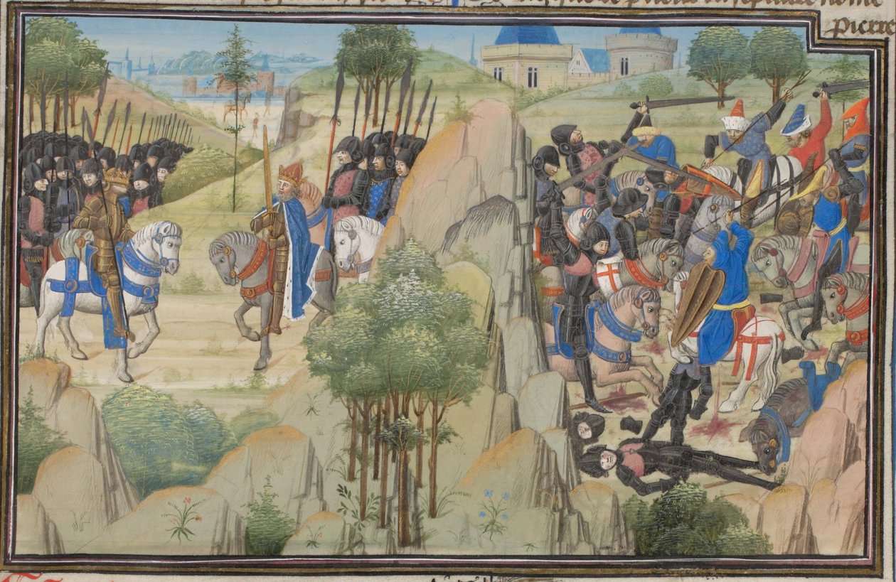 Ontmoeting van Koenraad III van Duitsland en Lodewijk VII van Frankrijk. Miniatuur uit de Historia door Willem van Tyrus, 1460s door Unbekannt