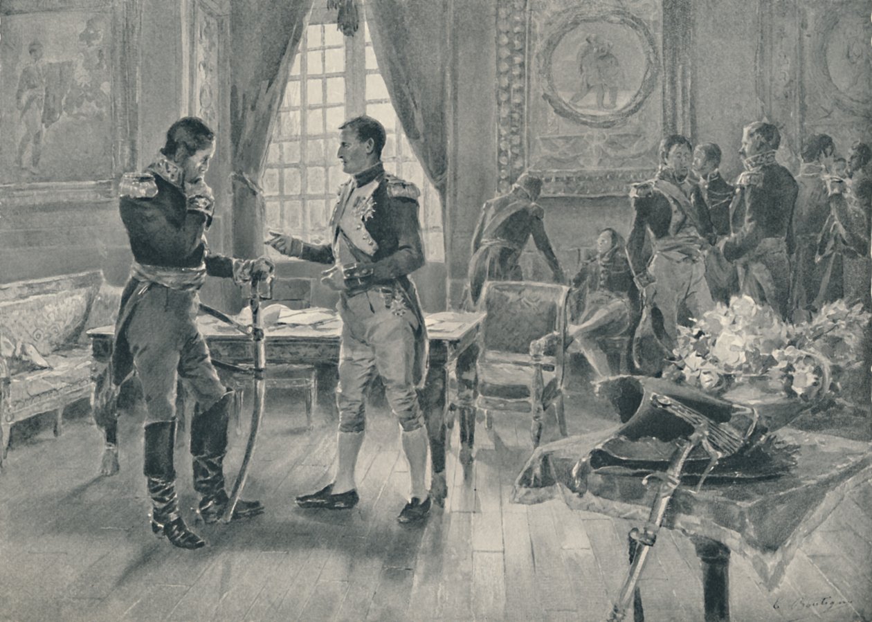 Ontmoeting van Napoleon en Tolstoi in Parijs, 1807, 1896 door Unbekannt