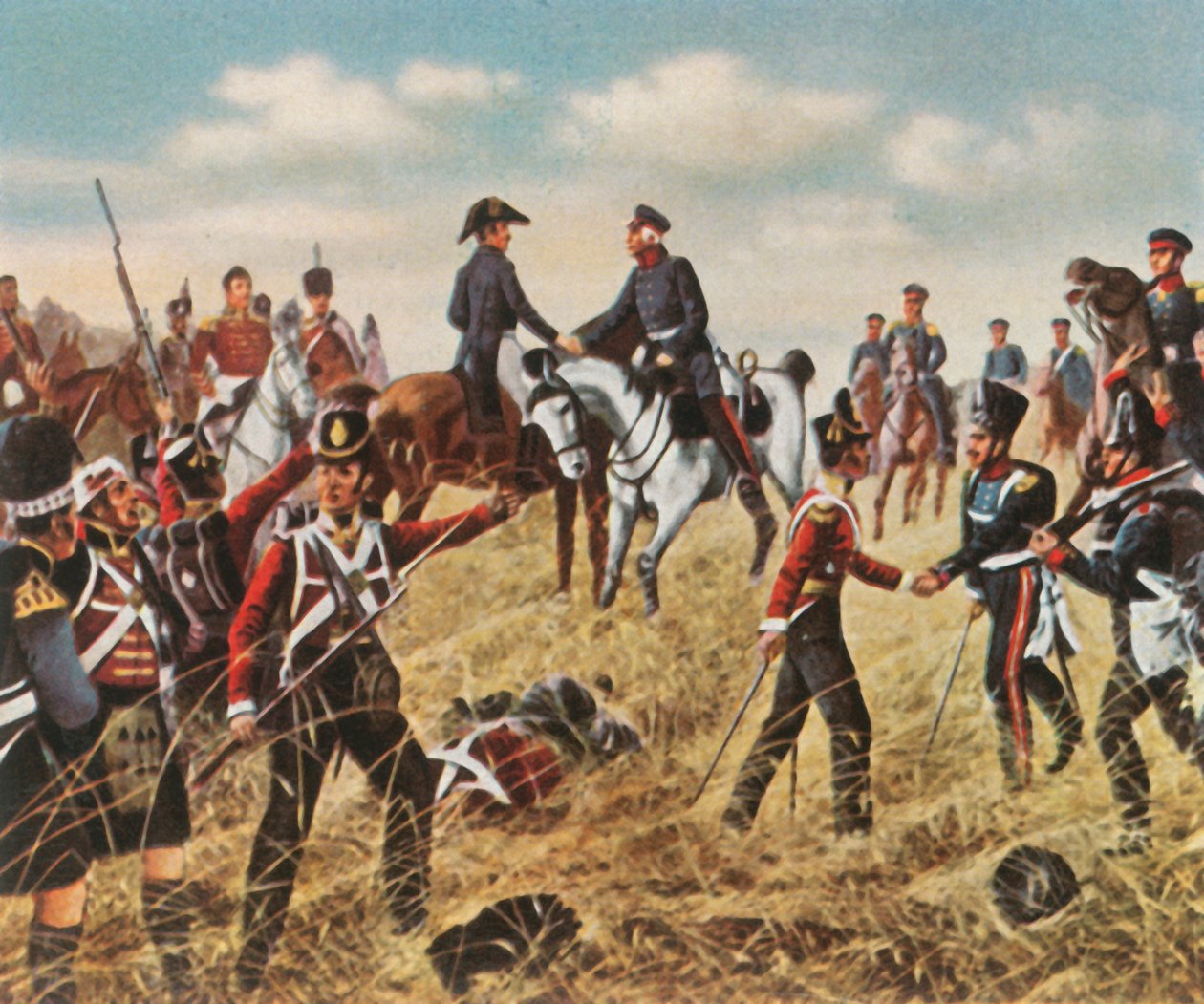 Ontmoeting van Wellington en Blücher bij Waterloo, 18 juni 1815 door Unbekannt