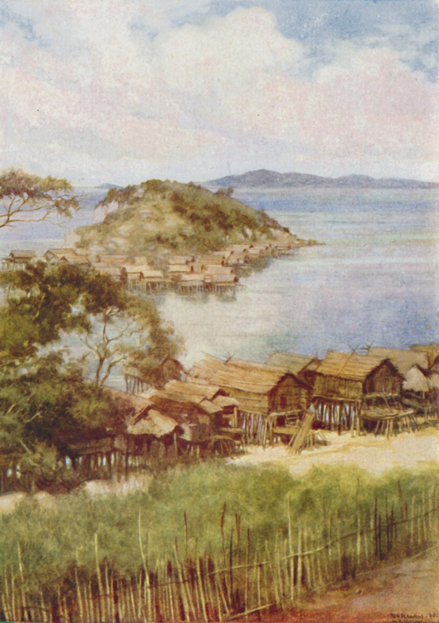 Melanesisch Dorp, 1924 door Unbekannt