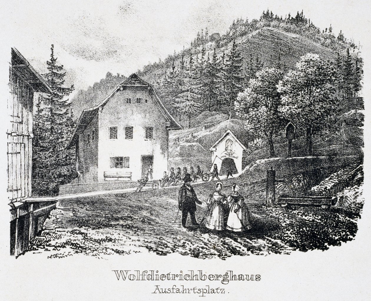 Zoutmijn: Het Wolfdietrich-gebouw en de uitgang van de mijn, in Durrnberg, Oostenrijk door Unbekannt