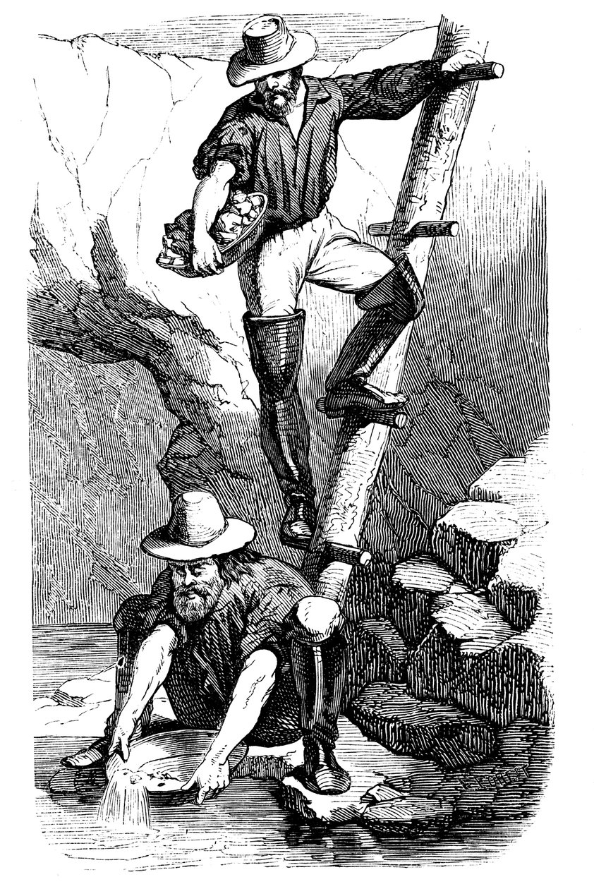 Mijnwerkers die goud zeven tijdens de Californische goudkoorts, 1849 door Unbekannt
