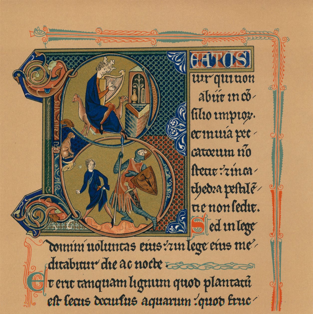 Miniatuur Initiaal en Deel van een Pagina uit een Psalter, 13e eeuw, 1901 door Unbekannt