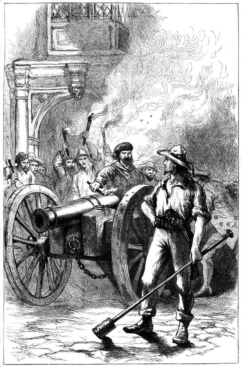 Menigte die kanon afvuurt voor het gerechtsgebouw waar Alexander McLeod gevangen zat, 1840 ca. 1880 door Unbekannt