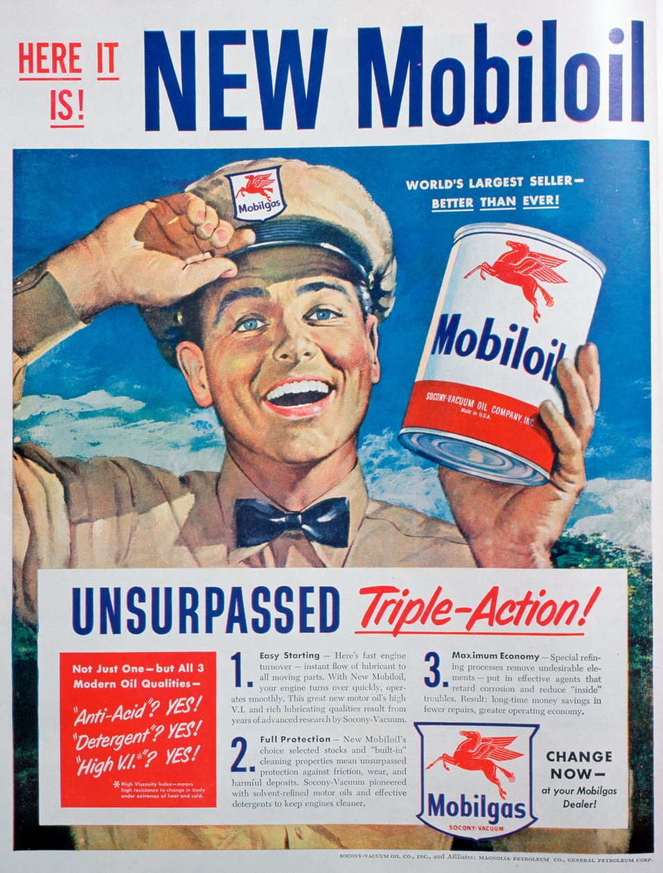 Mobiloil motorolie advertentie, 1949 door Unbekannt