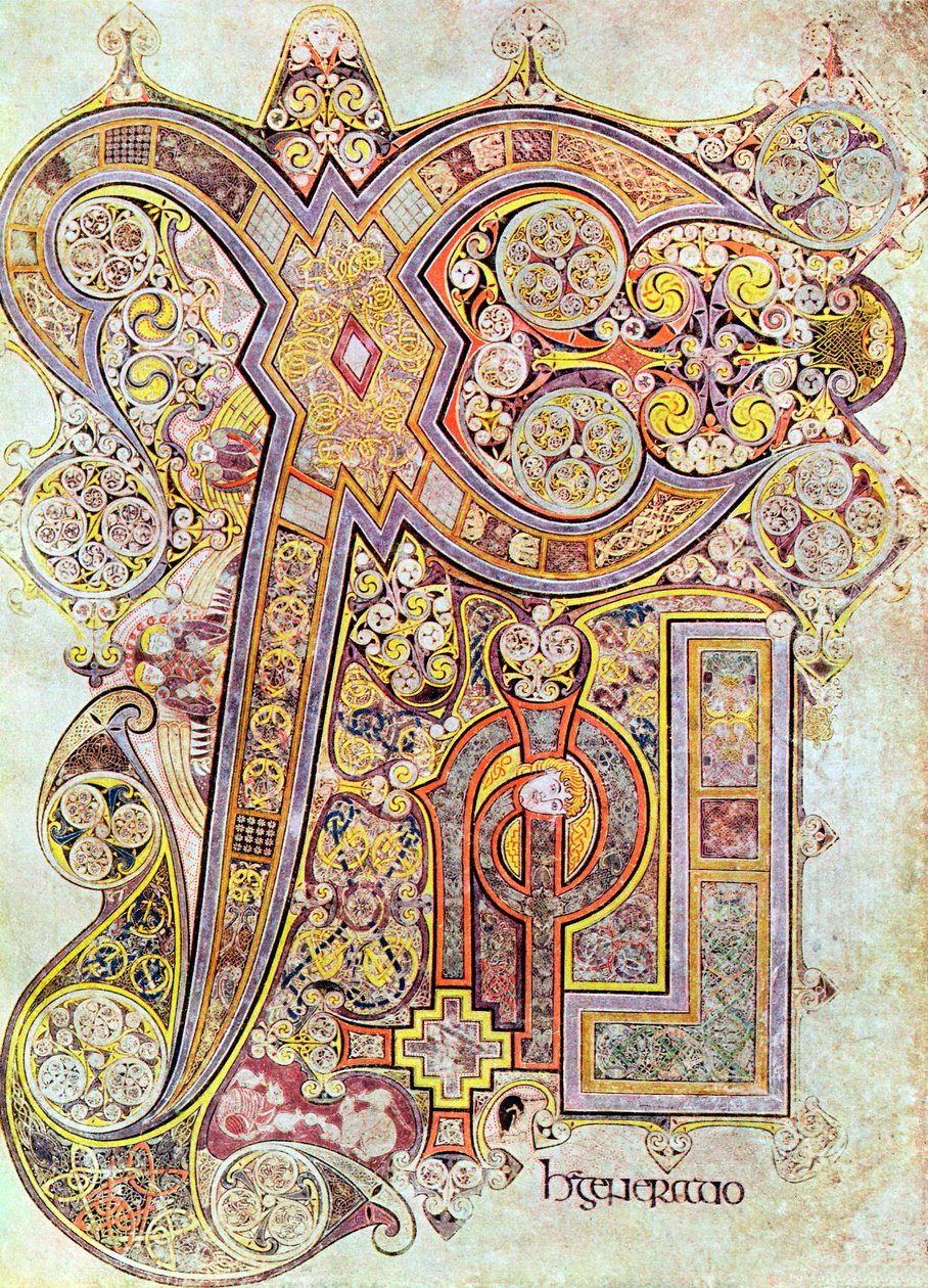 Monogrampagina uit het Boek van Kells Christi Auteum Generatio, ca. 800 door Unbekannt