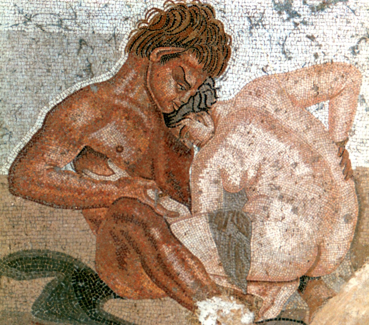 Mozaïek van een sater en nimf, Huis van Faun, Pompeii, Italië door Unbekannt
