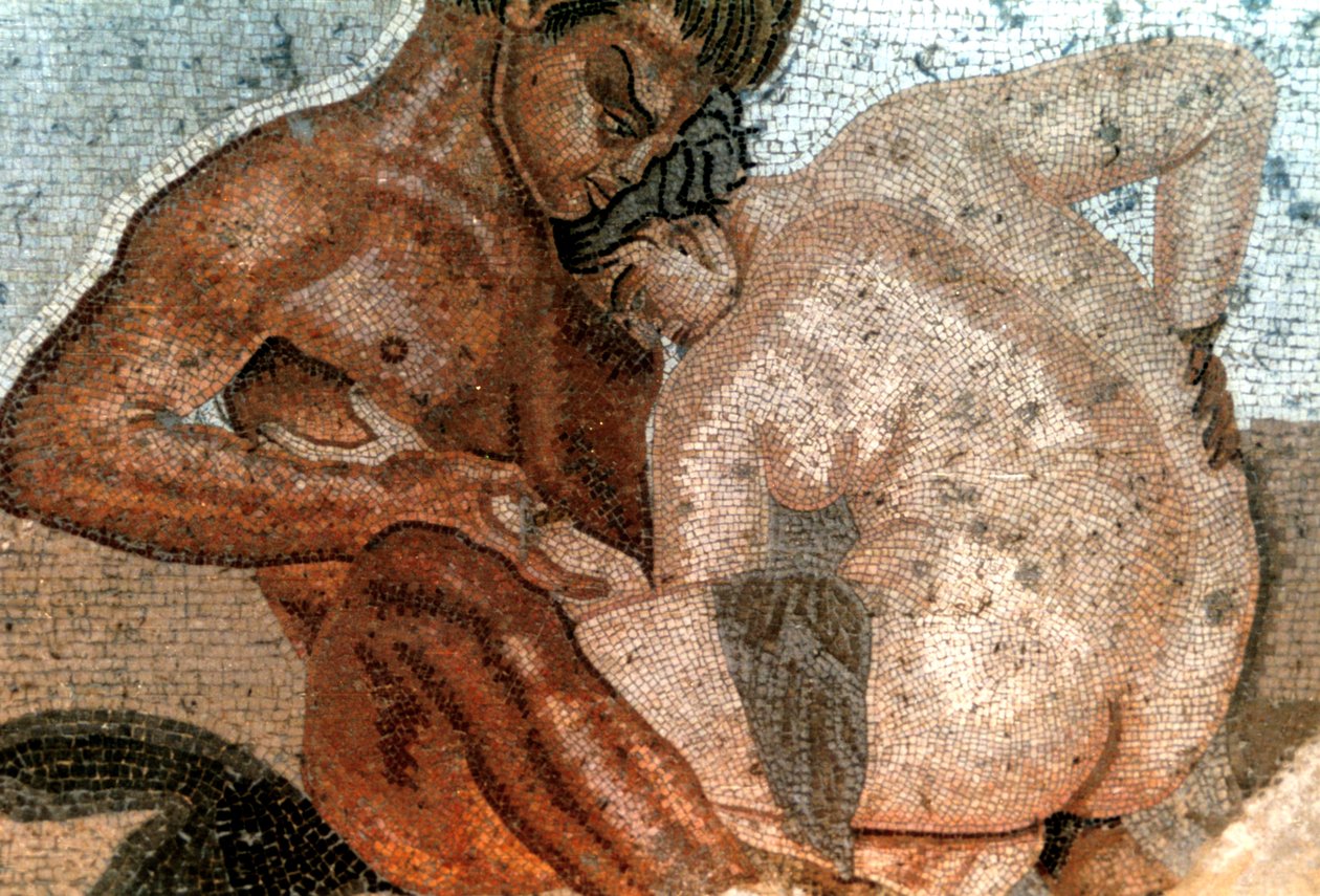 Mozaïek van een sater en nimf, Huis van Faun, Pompeii, Italië door Unbekannt