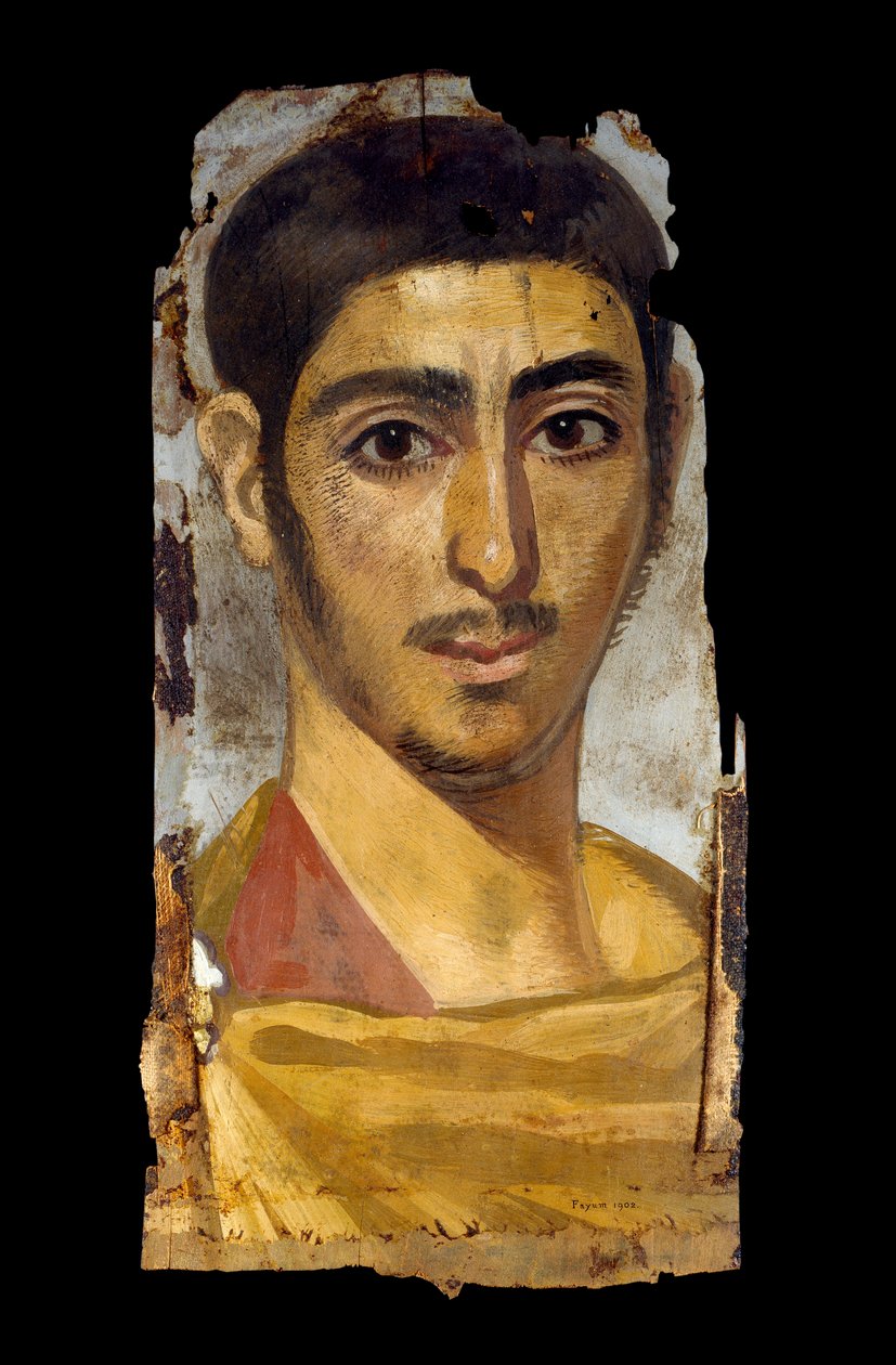 Mummieportret in encaustiek op houten paneel: jonge man, misschien een soldaat, 193 - 235 door Unbekannt
