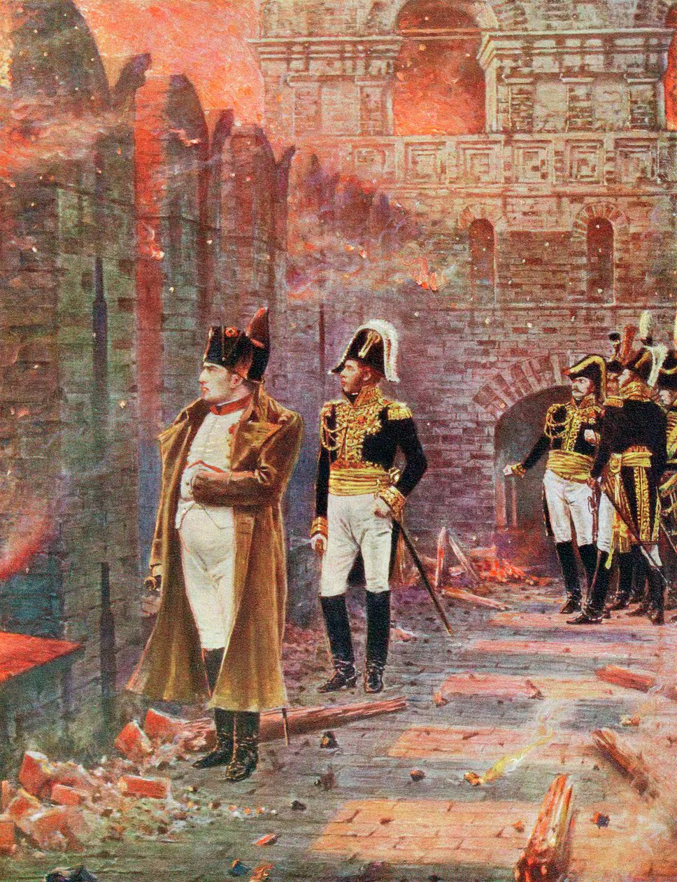 Napoleon en zijn staf kijken naar de brand van Moskou door Unbekannt