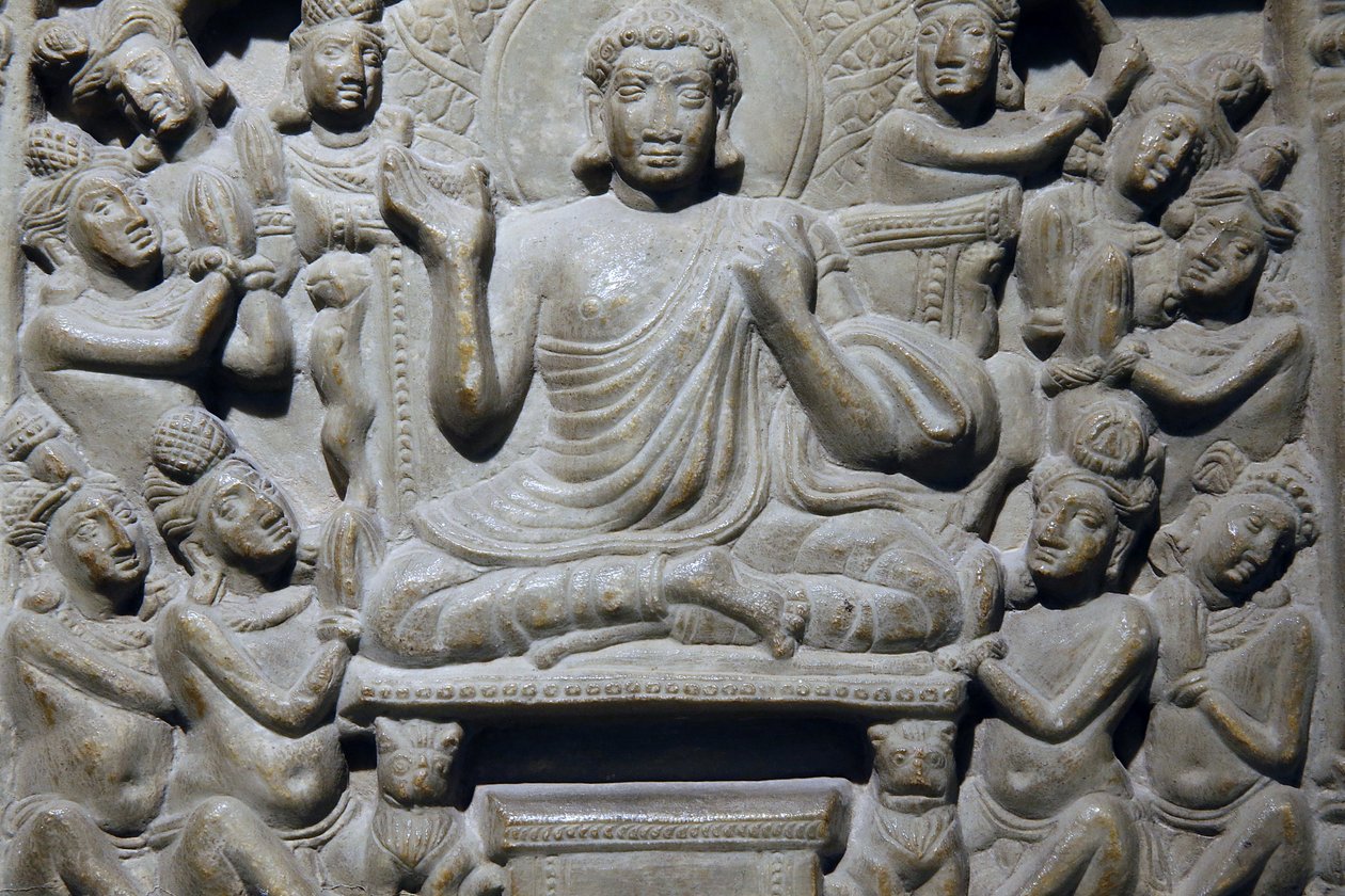 Nationaal museum van India, Delhi. Ayaga fries met scènes uit het leven van Boeddha en de Jakata