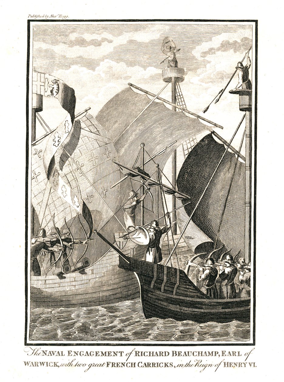 Zeeslag tegen twee grote Franse Carricks door Richard Beauchamp Graaf van Warwick in het bewind door Unbekannt