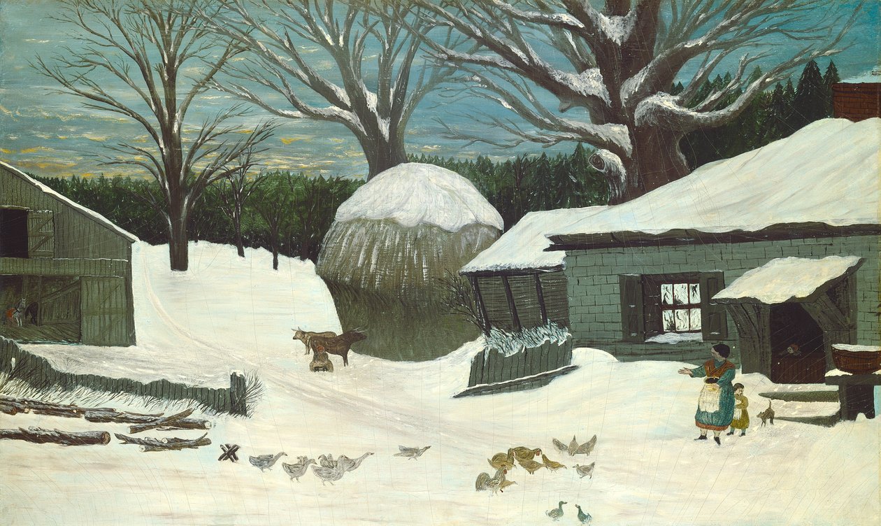New England boerderij in de winter, 1850 of later door Unbekannt
