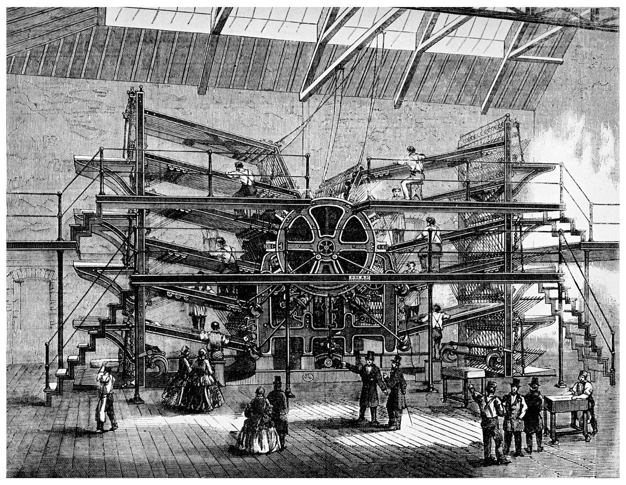 Kranten drukken op een semi-rotatiemachine van tien voet, 1860 door Unbekannt