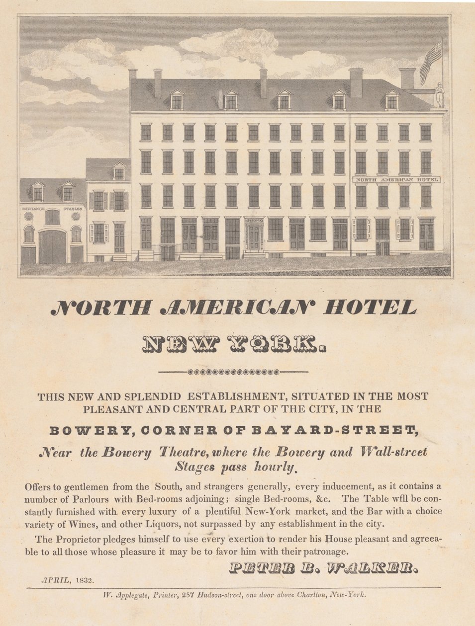 North American Hotel, New York, april 1832 door Unbekannt