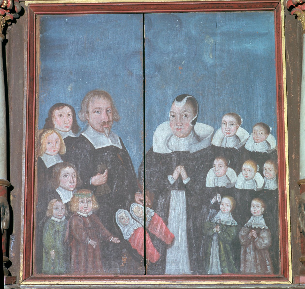Noors schilderij van een gezin met veertien kinderen, 17e eeuw door Unbekannt