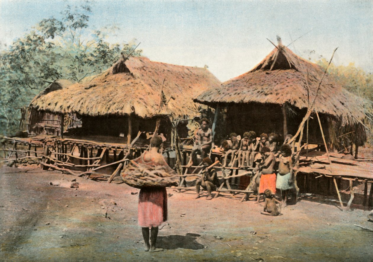 Karapuna. Inheems Dorp, Papoea-Nieuw-Guinea, 1900 door Unbekannt