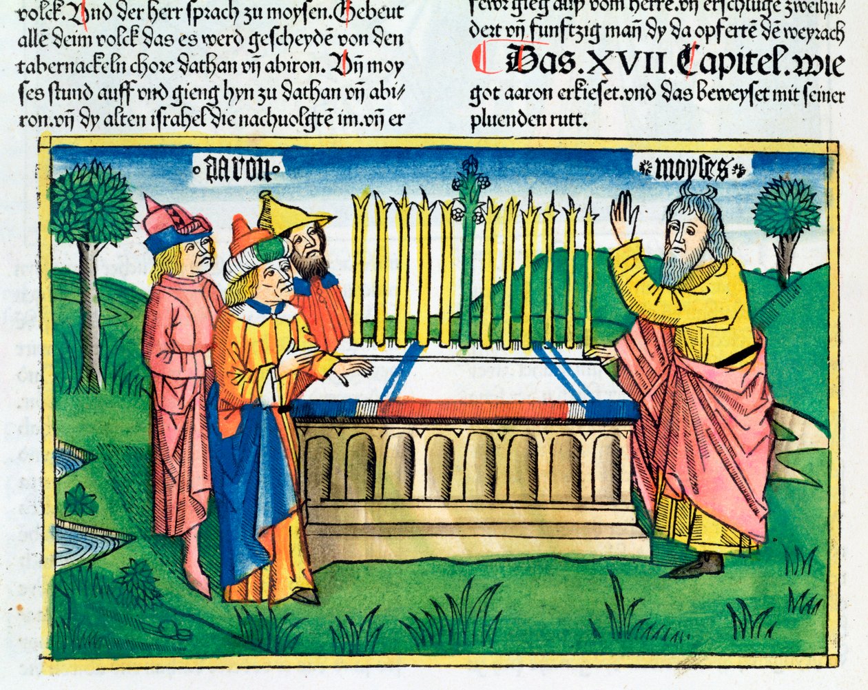 Numeri 17:1-11: De staf van Aäron bloeit op het altaar door Unbekannt