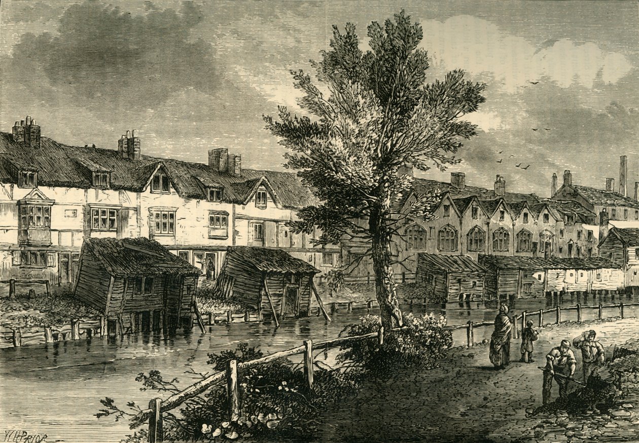 Oude huizen in London Street, Dockhead, circa 1810 door Unbekannt