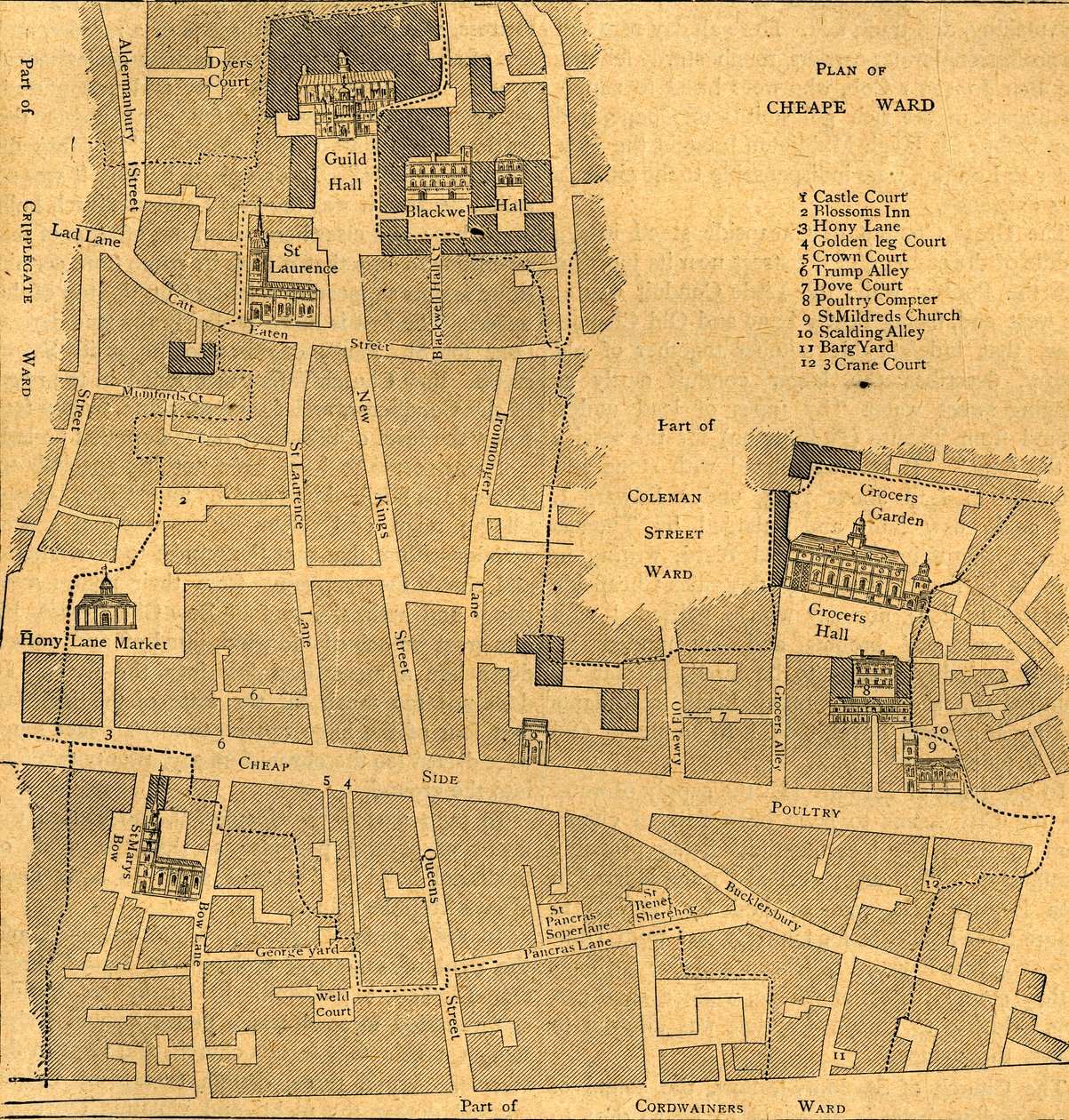 Oude kaart van de wijk Cheap - rond 1750, 1897 door Unbekannt