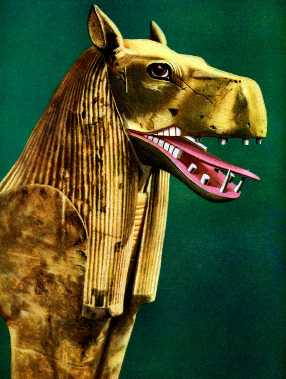 Een van de dubbele steunen van een ceremoniële bank gevonden in het graf van Toetanchamon, Egypte, 1933-1934 door Unbekannt