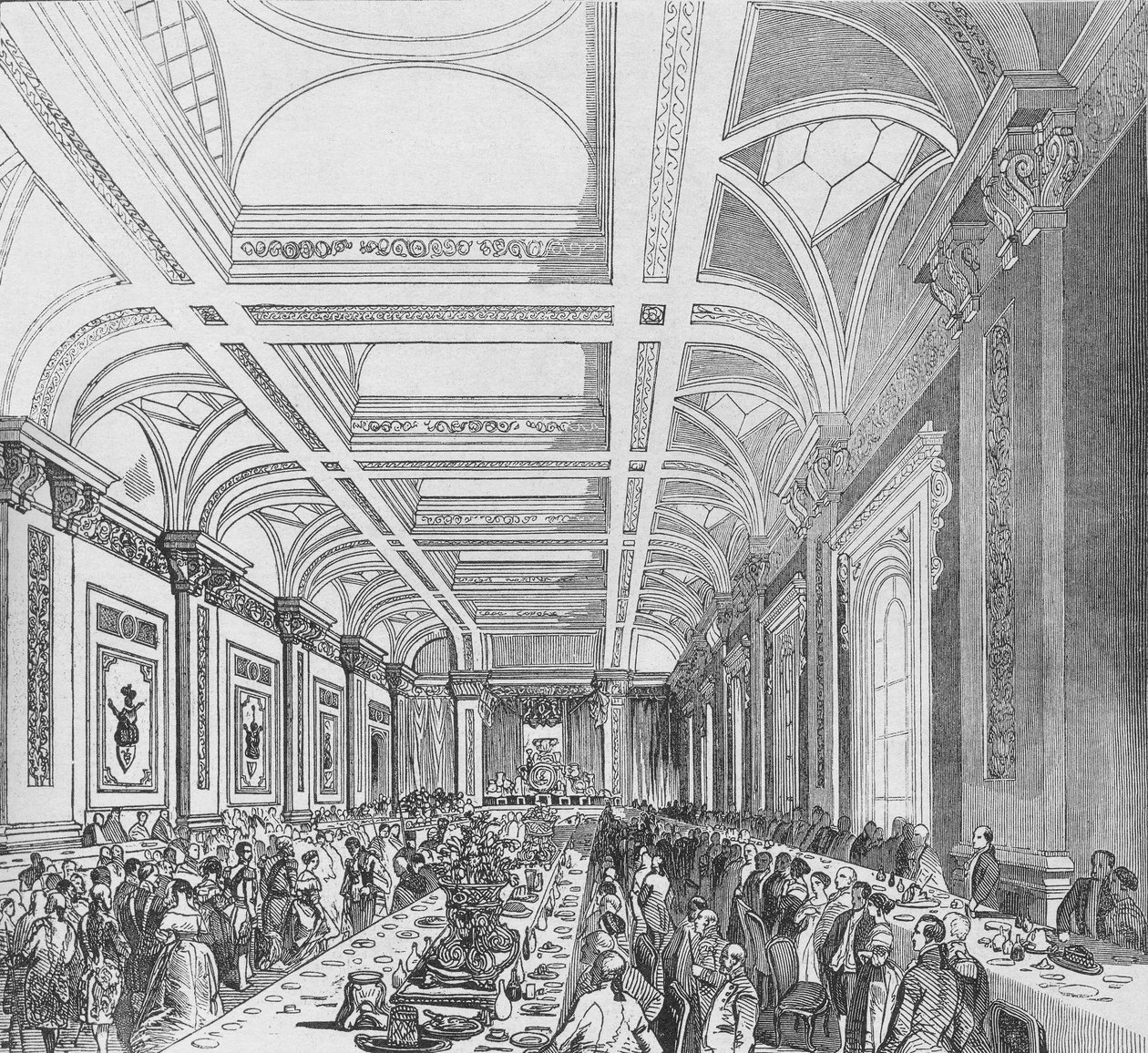Opening van de derde Royal Exchange, 1844. Banket in de abonnementsruimte door Unbekannt