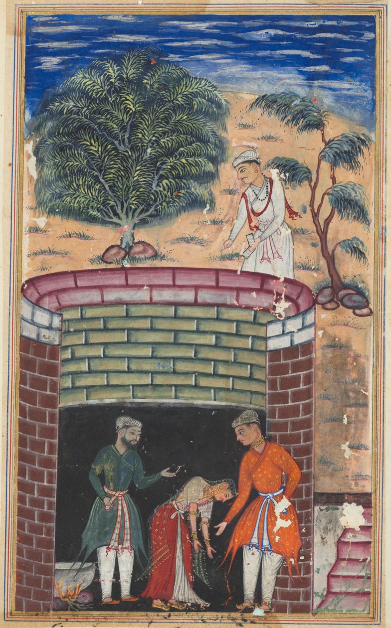 Pagina uit Verhalen van een papegaai Tuti-nama: Zevende nacht: De dochter van de koning..., ca. 1560 door Unbekannt