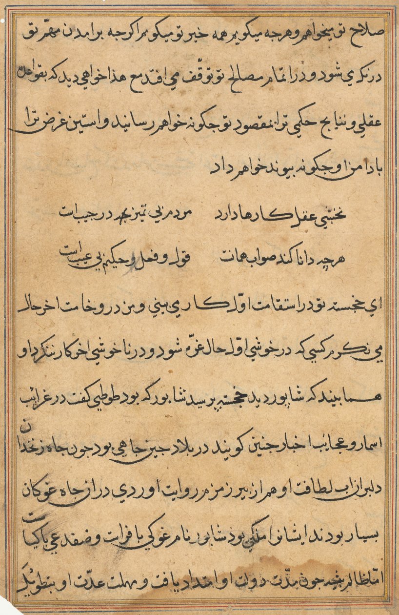 Pagina uit Verhalen van een Papegaai Tuti-nama: tekstpagina, ca. 1560 door Unbekannt