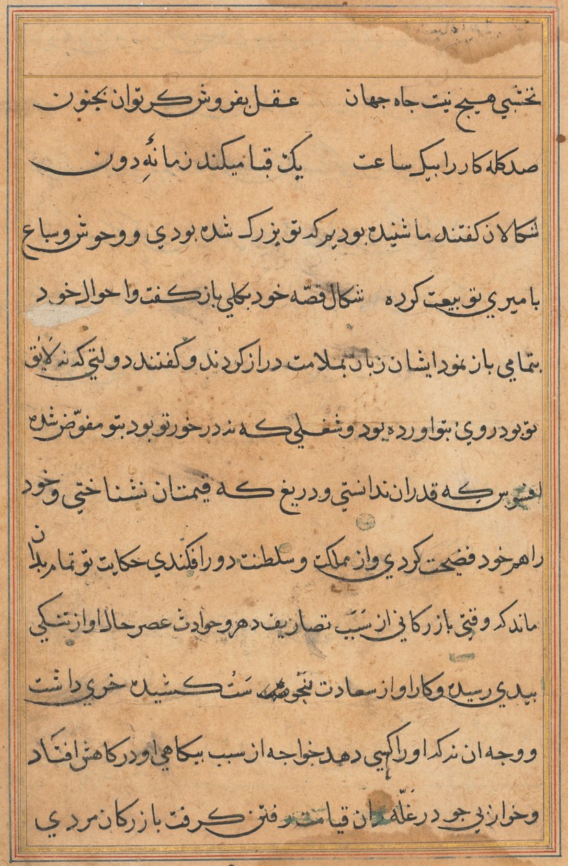 Pagina uit Verhalen van een Papegaai Tuti-nama: tekstpagina, c. 1560 door Unbekannt
