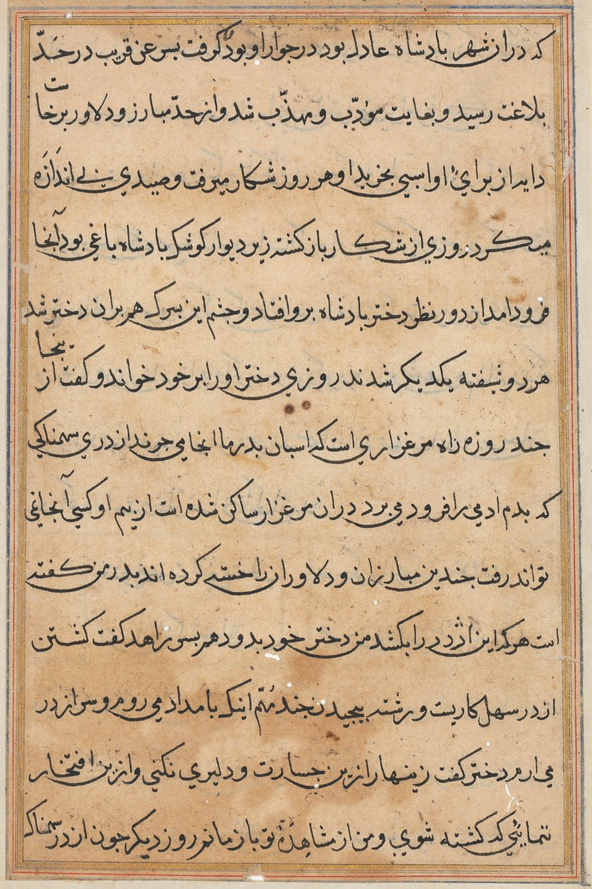 Pagina uit Verhalen van een Papegaai Tuti-nama: tekstpagina, ca. 1560 door Unbekannt