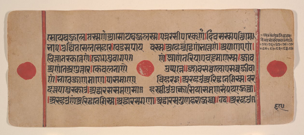 Pagina uit een verspreid Kalpa Sutra Jain Boek van Rituelen, 15e eeuw door Unbekannt