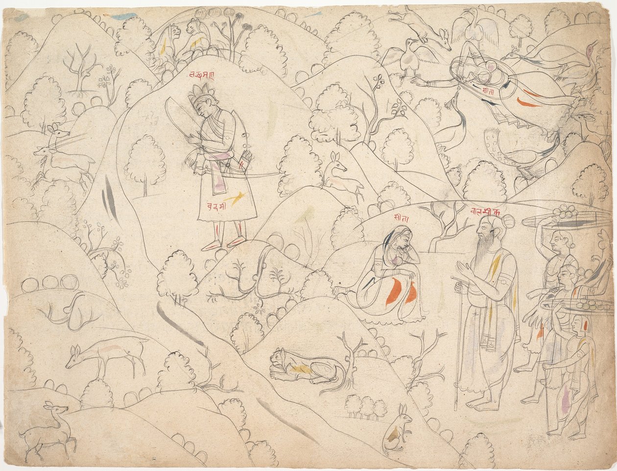 Pagina uit een verspreid Ramayana-verhaal van Rama, eerste kwart van de 19e eeuw door Unbekannt