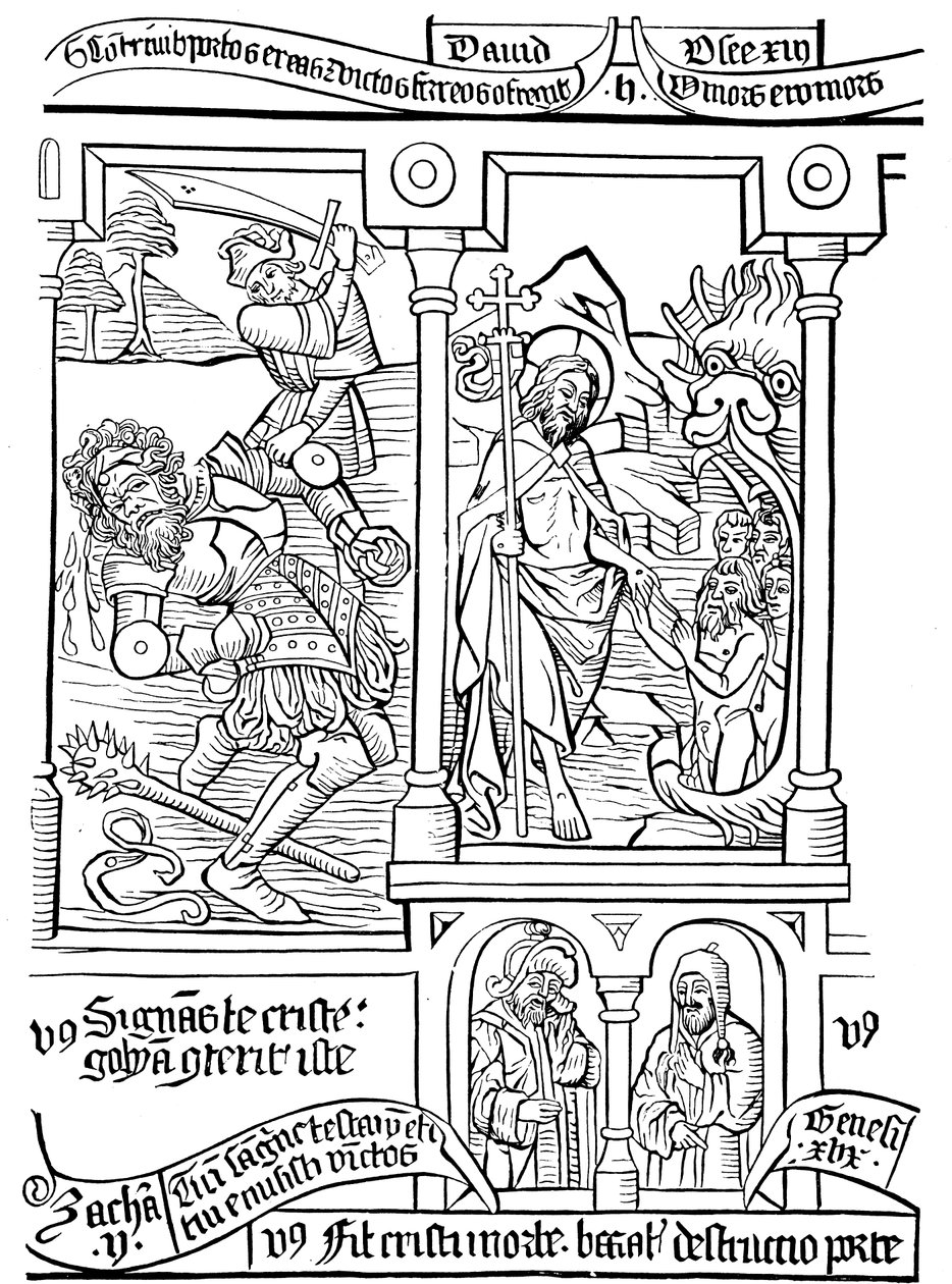 Pagina van Biblia Pauperum (Bijbel voor de armen), 15e eeuw door Unbekannt