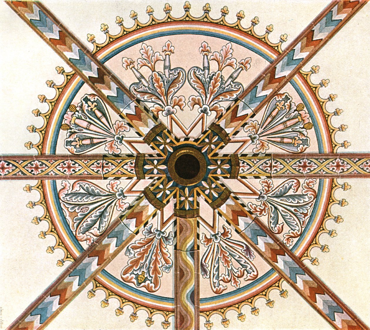 Geschilderde decoratie in de Kathedraal, Limburg an der Lahn, Duitsland, 1928 door Unbekannt