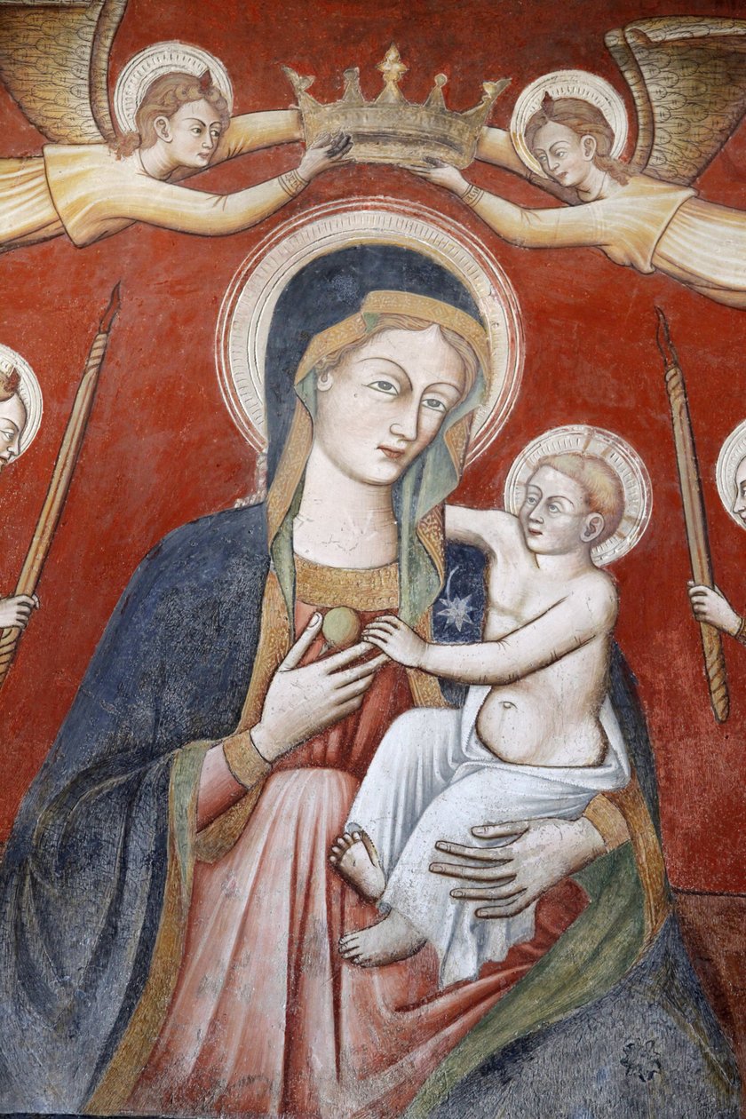 Schilderij in de basiliek van Santa Caterina, Galatina, Apulië: Engelen kronen Maria met Jezus, Galatina, Italië door Unbekannt