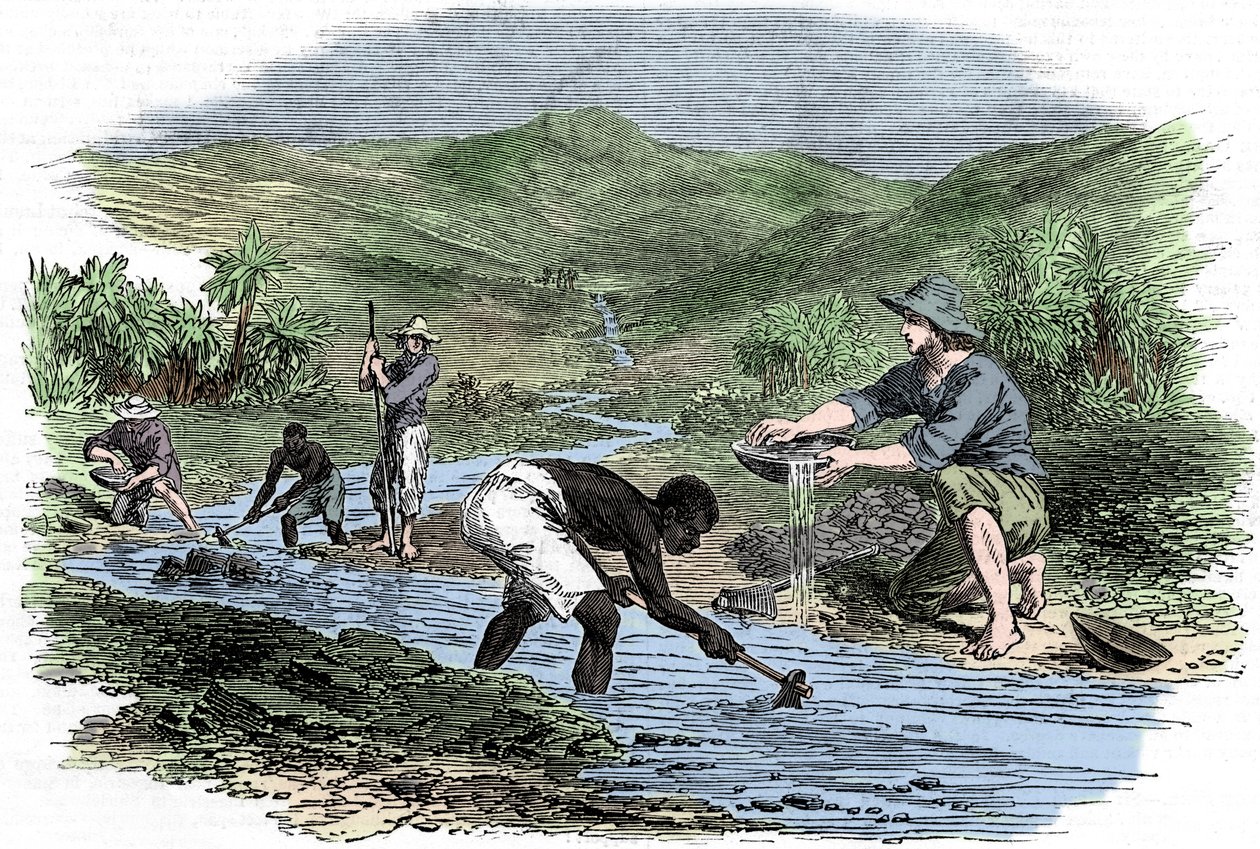Goud pannen tijdens de Californische goudkoorts van 1849 door Unbekannt