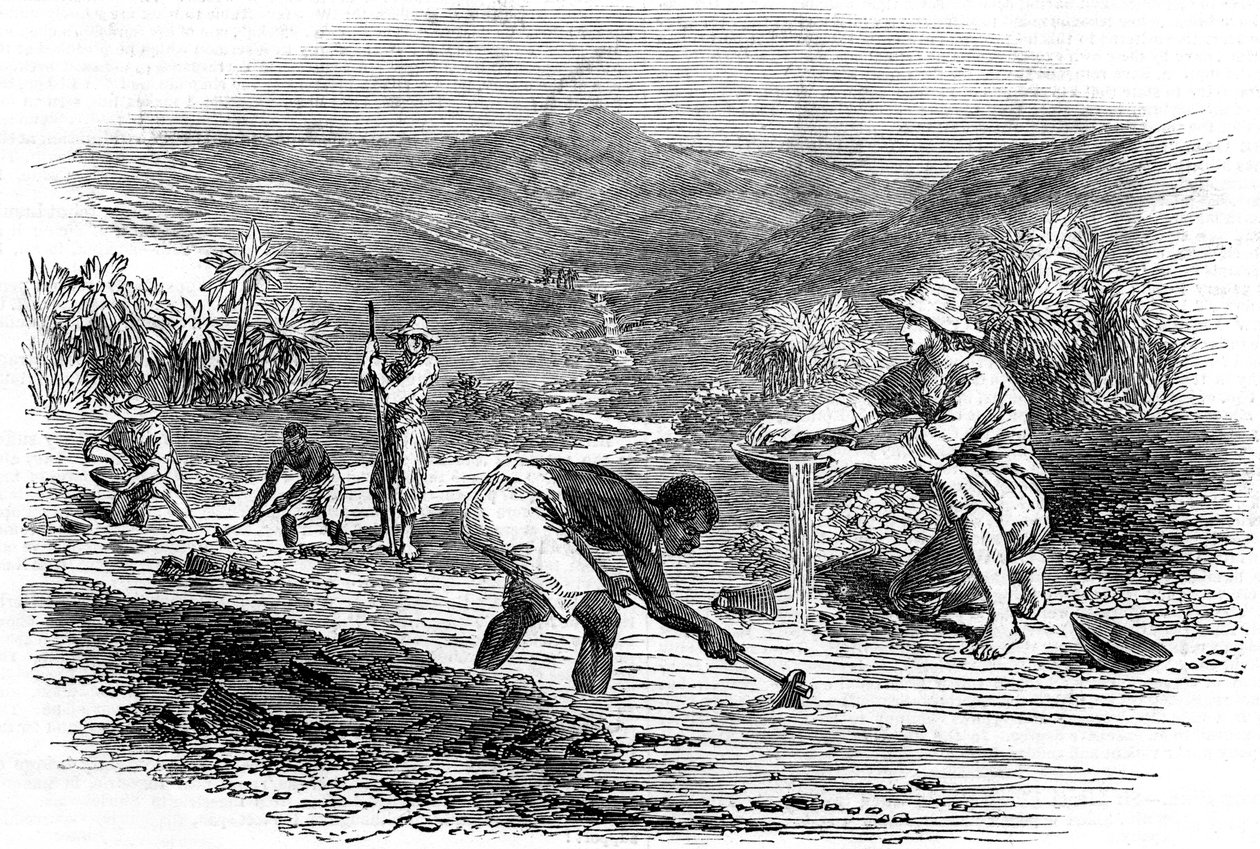 Goudzoeken tijdens de Californische Goudkoorts van 1849 door Unbekannt