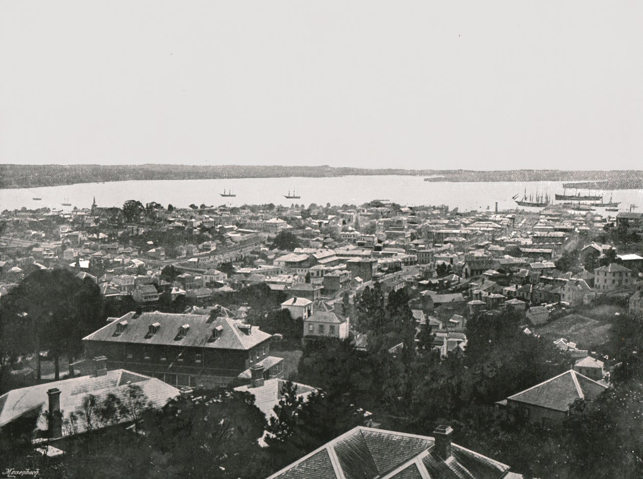 Panoramisch uitzicht vanaf de heuvels, Auckland, Nieuw-Zeeland, 1895 door Unbekannt