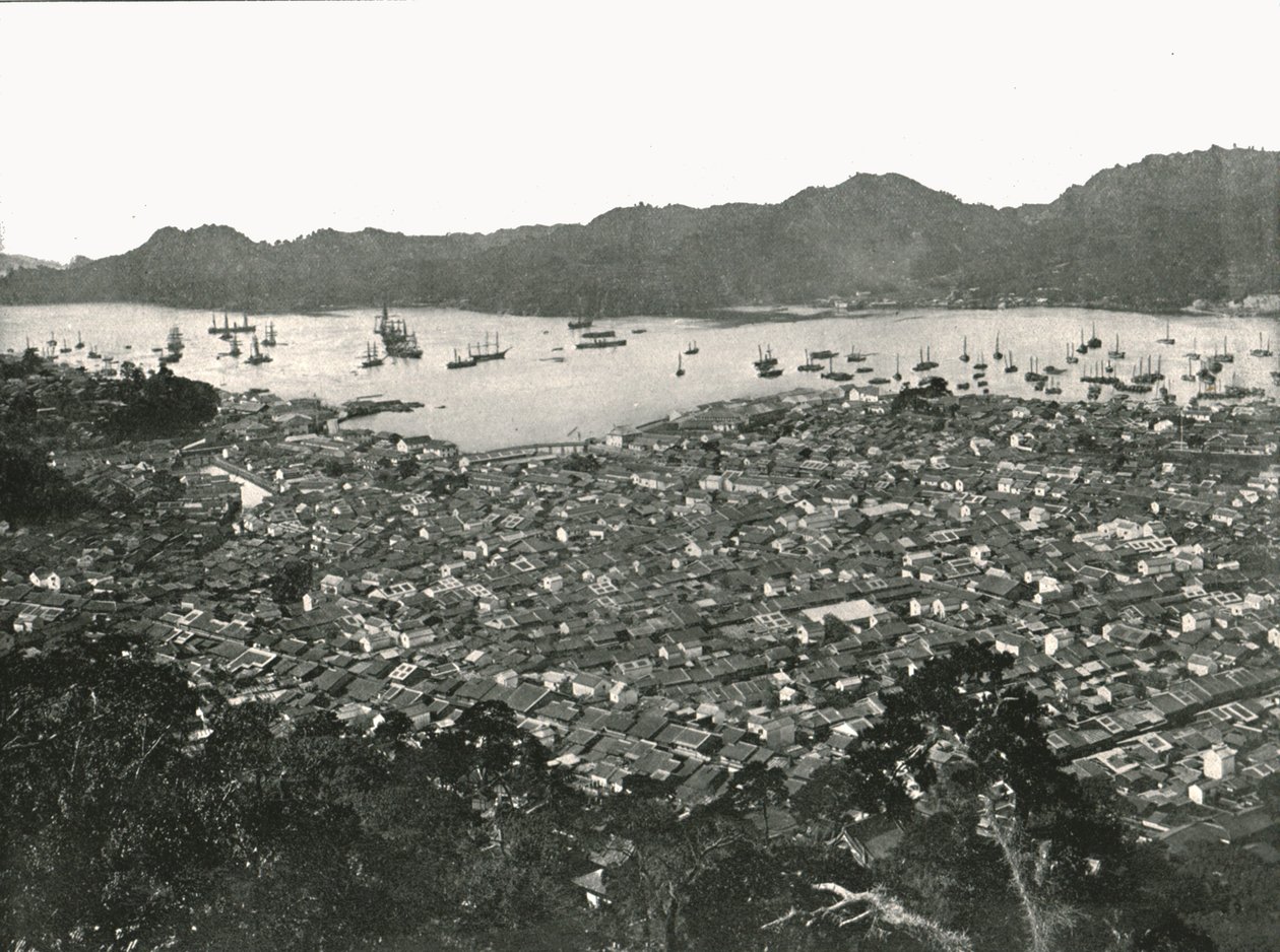 Panoramisch uitzicht op de stad, Nagasaki, Japan, 1895 door Unbekannt