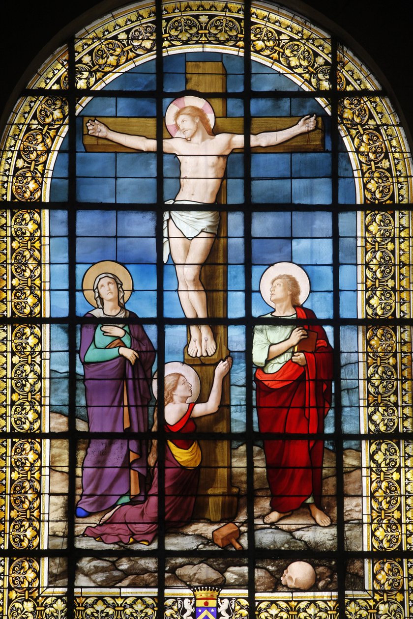 Saint Roch kerk glas-in-lood: Christus aan het kruis, Parijs, Frankrijk door Unbekannt