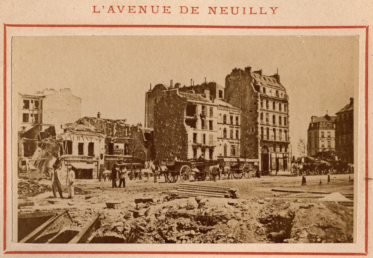 Parijse Commune (1871): uitzicht op de avenue de Neuilly in Parijs in mei 1871. Foto van Pierre Pepetit door Unbekannt