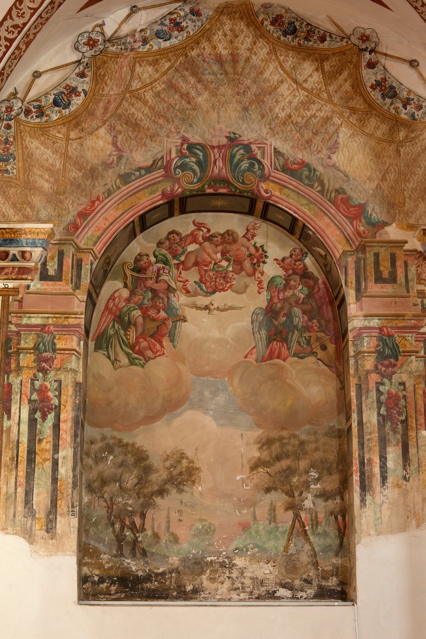 Parochiekerk (Iglesia de San Agustín). Interieur. Een kapel. Muurschilderingen. School van Zurbaran. Barok. 17e eeuw. door Unbekannt