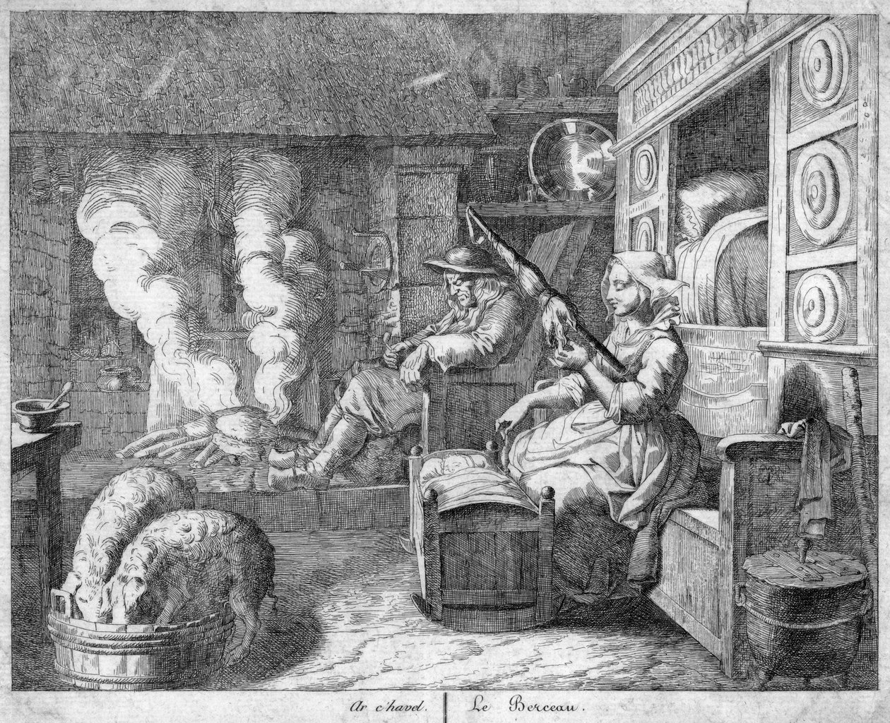 Boerenhuis interieur, mogelijk Nederland of Noord-Frankrijk, 17e eeuw door Unbekannt