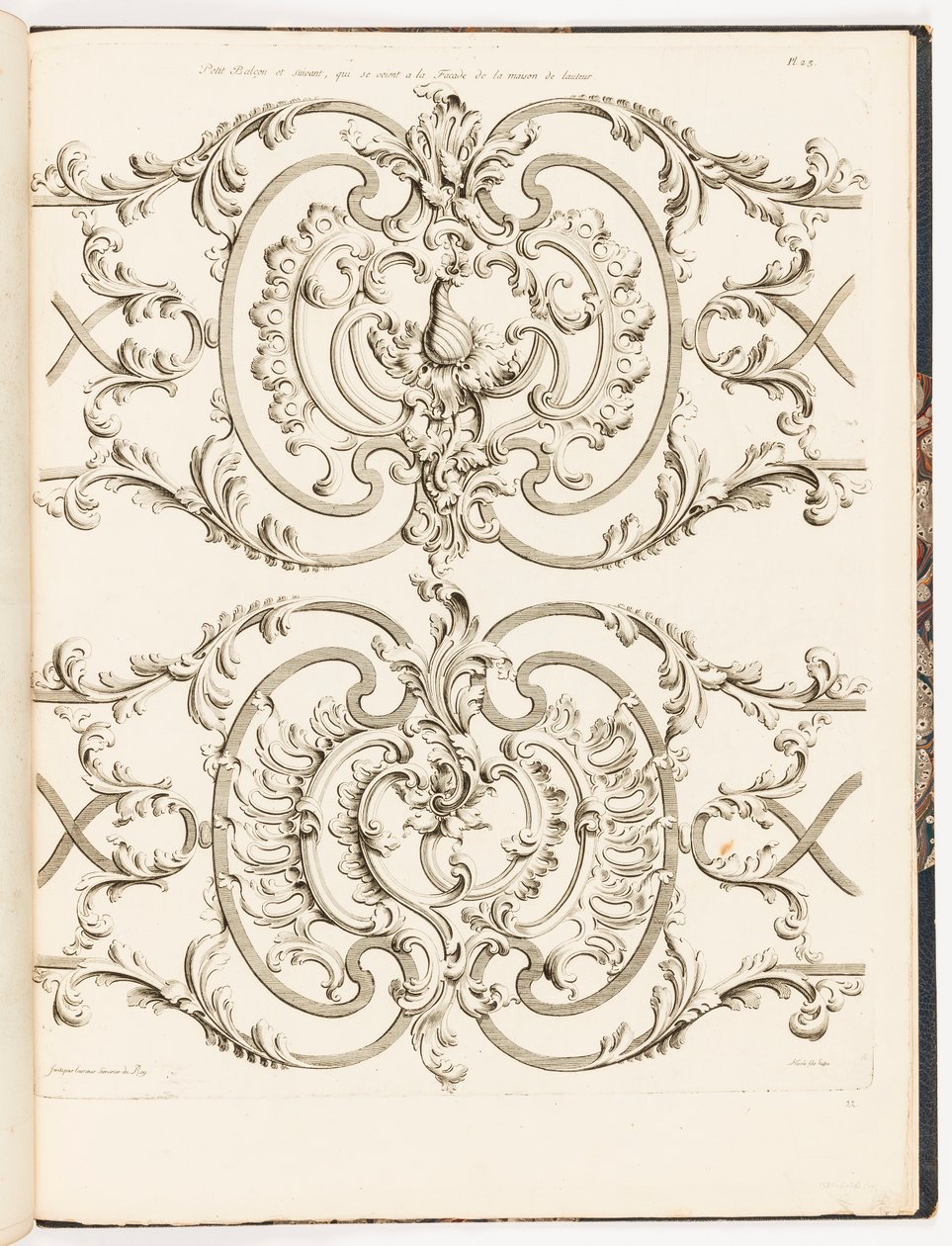 Klein Balkon en ander Smeedwerk van de Residentie van Jean Lamour, pl. 23 in Recueil des Ouvrages de Serrurerier door Unbekannt