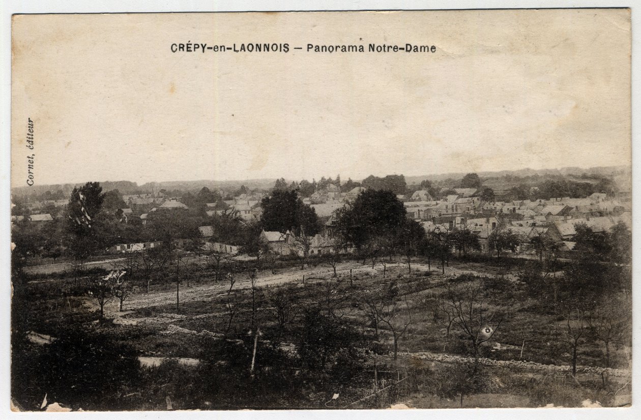 Picardië, Aisne (02), Crepy in Laonnois (Crepy-en-Laonnois): panorama van Notre-Dame - Ansichtkaart eind 19e-begin 20e eeuw door Unbekannt