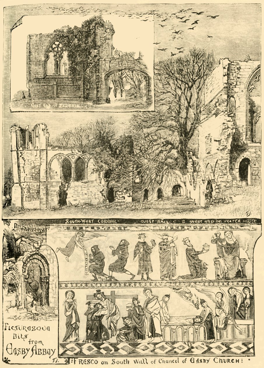 Pittoreske Stukken van Easby Abbey, 1898 door Unbekannt