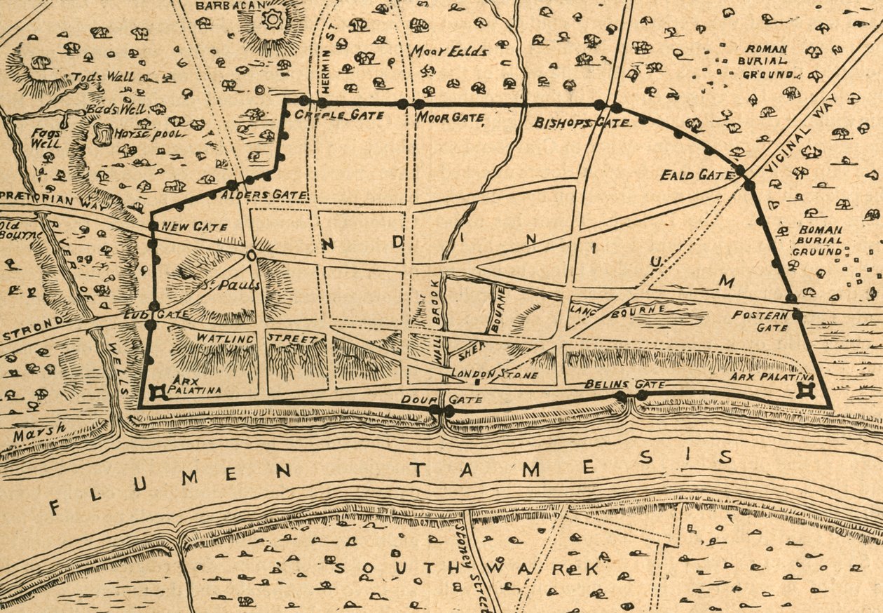 Plan van Romeins Londen, 1897 door Unbekannt