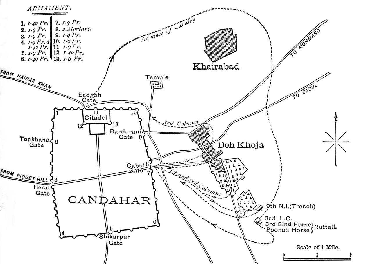 Plan van de uitval van Candahar, 16 aug. 1880, c1880 door Unbekannt